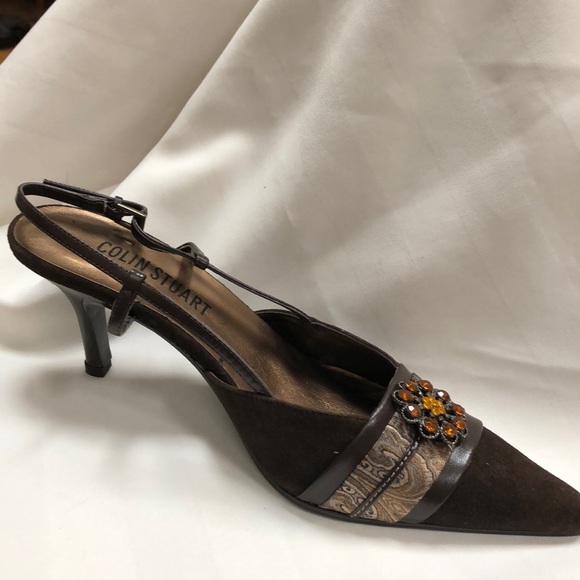 TRENDING VINTAGE SUEDE BUCKLE BACK EMBELLISHED SLING BACK PUMP NWOT - Picture 4 of 11